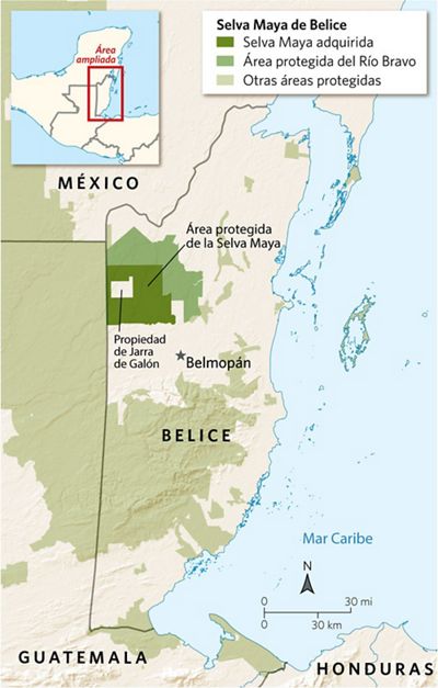 A map of the protected area in the Belize Maya Forest.