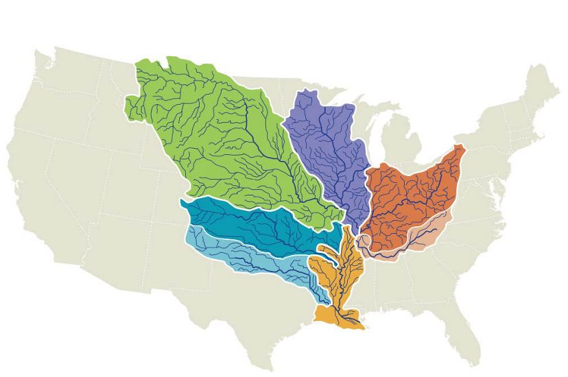 The Mississippi River and its tributaries drain 41 percent of the United States..