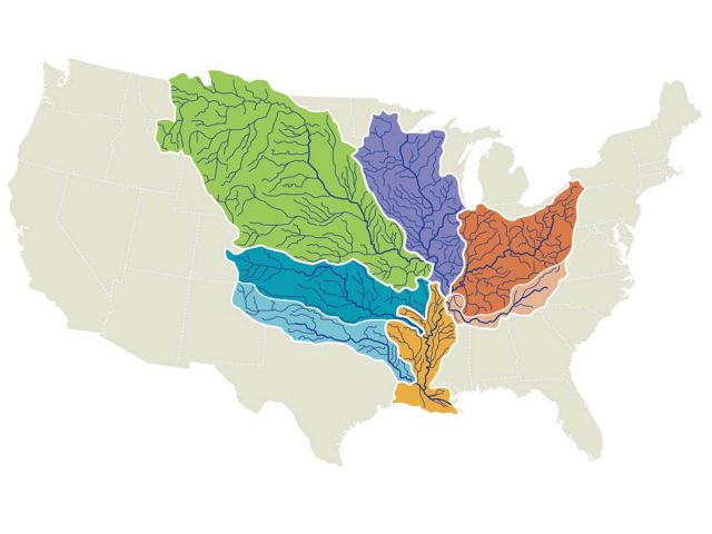 The Mississippi River and its tributaries drain 41 percent of the United States..