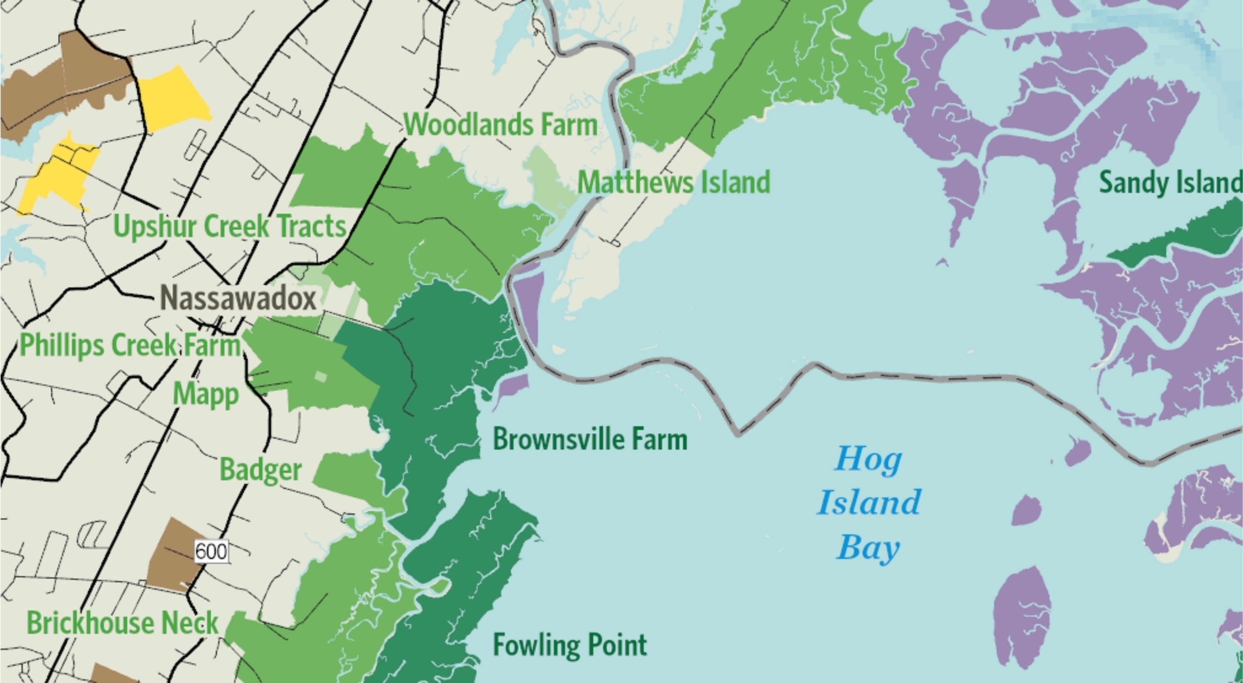 Cartography map of the Virginia Coast Reserve (VCR) with location labels.