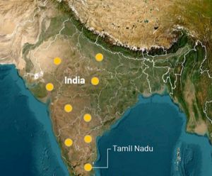Map of India with indicators of site locations.