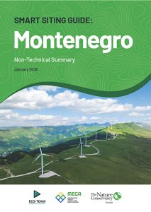 Smart Siting Guide: Montenegro cover featuring wind turbines on a hill.