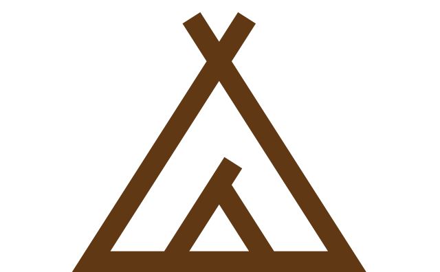 Icono marrón de una tienda de campaña.