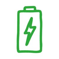 Drawing of a battery with a lightning bolt on it.