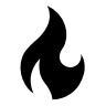 Black and white icon of a flame. 