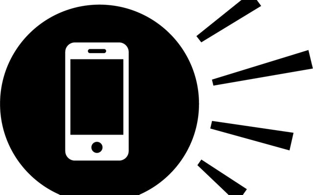 A graphic showing the icon of a cell phone within a solid circle with radiating lines emiting from the circle.