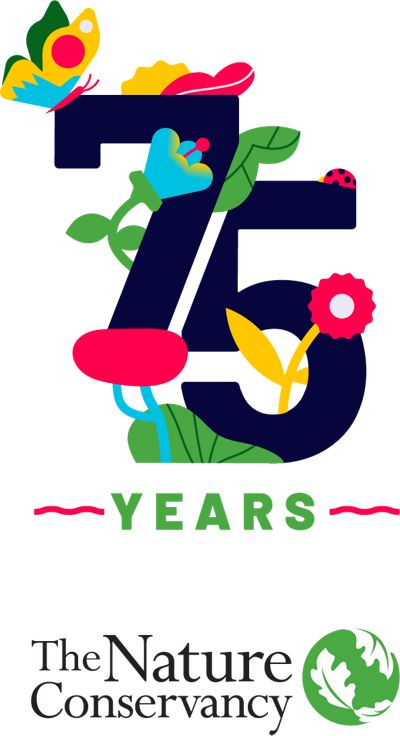 75th Anniversary logo featuring floral and butterfly decorations, and The Nature Conservancy logo.