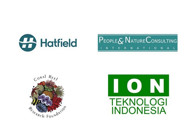 Hatfield logo, People & Nature Consulting International logo, Coral Reef Research Foundation logo, ION Teknologi Indonesia logo