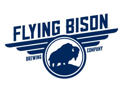 navy blue and white logo for flying bison brewing