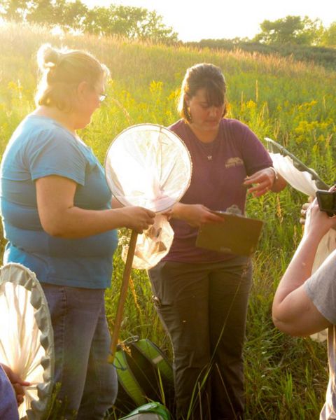 Volunteers with butterfly nets at Sioux City Prairie during a monarch tagging event.