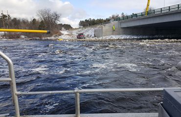 Rapids underneath a bridge over the Escanaba River in Michigan.