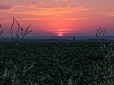 A deep pink-and-orange prairie sunset at Broken Kettle Grasslands Preserve.