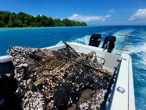 A FAD device being transported in a boat. 