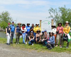 2024 AWIS cohort on a hike at the Erie Marsh Preserve.