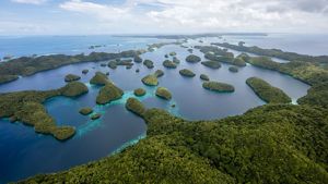 Aerial view of islands in Palau.