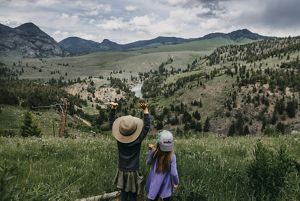children taking in the view in Yellowstone. 