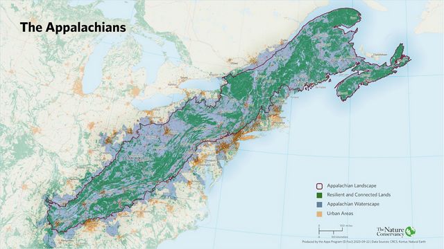 A map of the Appalachians. 