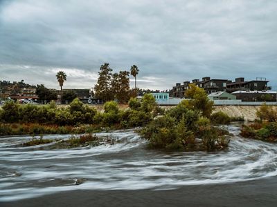 A view of Bowtie Park, along the iconic Los Angeles River.