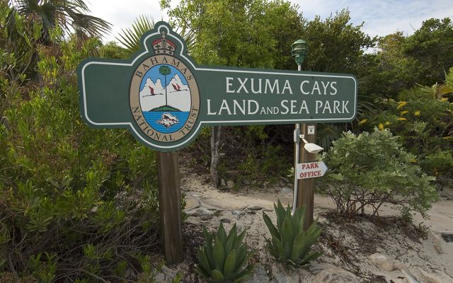 a sign for the Exuma Cays National Park in the Bahams