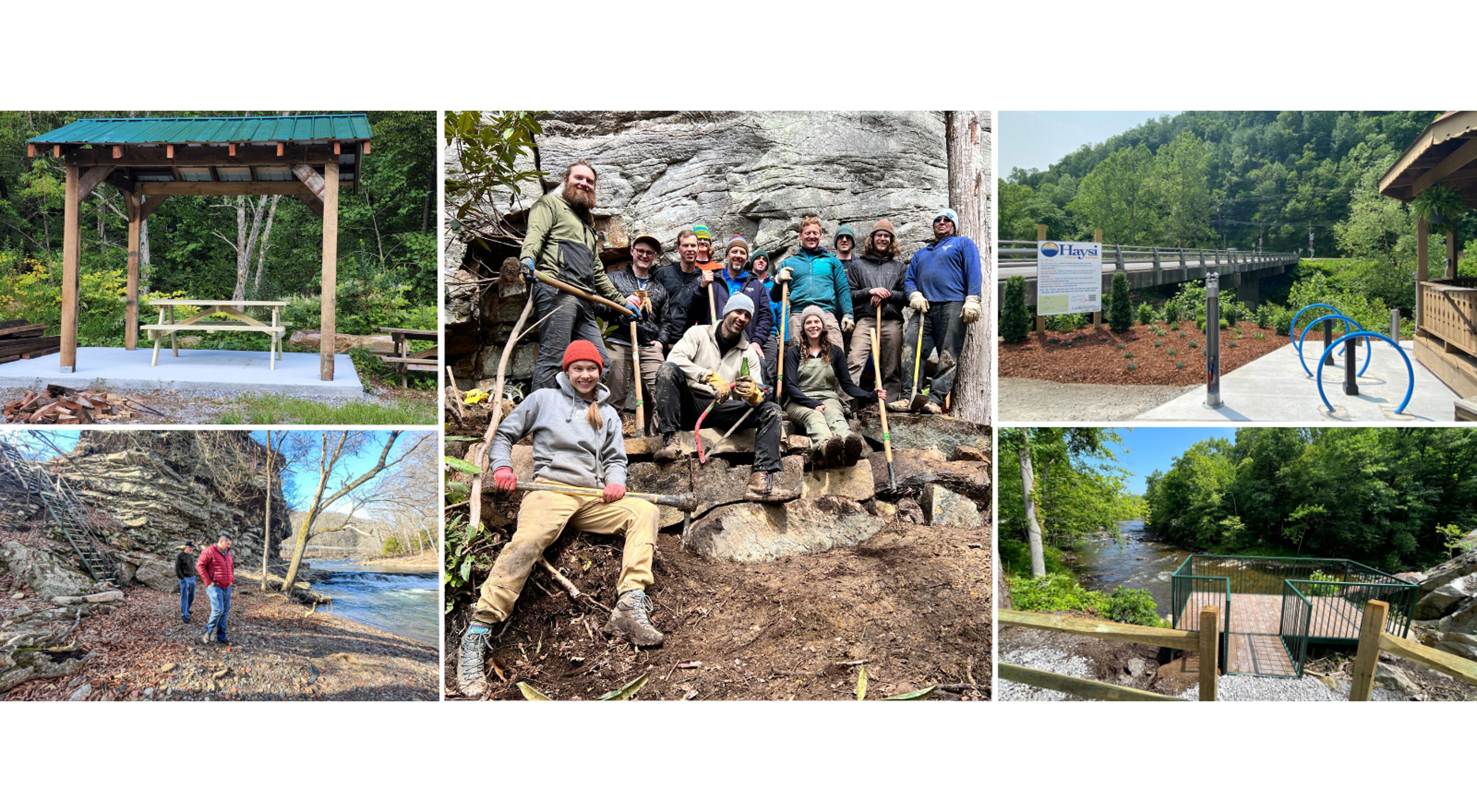 A collage of images featuring projects that enhance the cultural and environmental landscape of Southwest Virginia completed through the Cumberland Forest Community Fund.