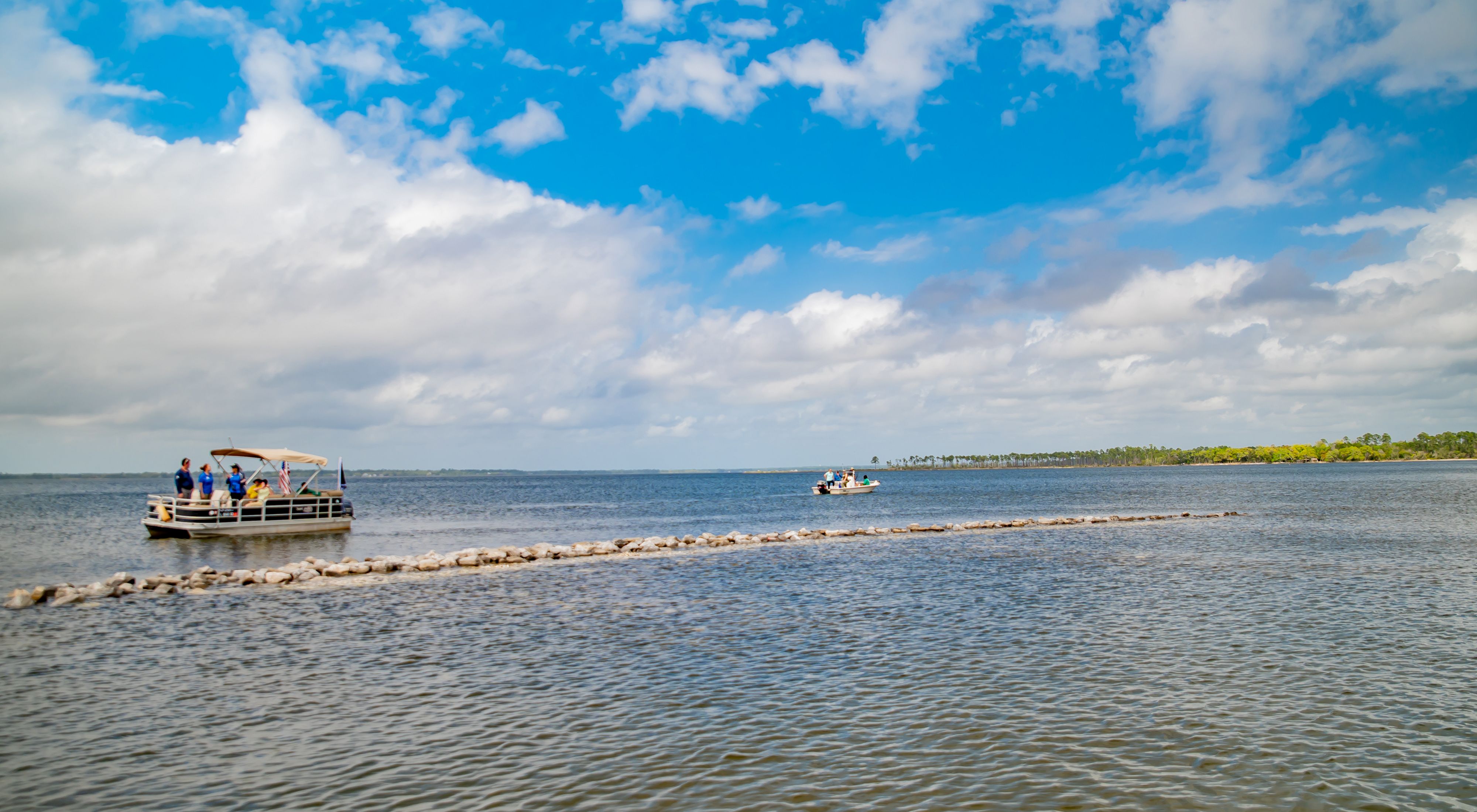 Boaters come together to celebrate oyster reef construction in Florida's East Bay. 