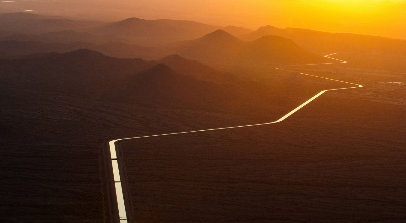 View of Central Arizona Project, a diversion canal routing freshwater from the Colorado river.