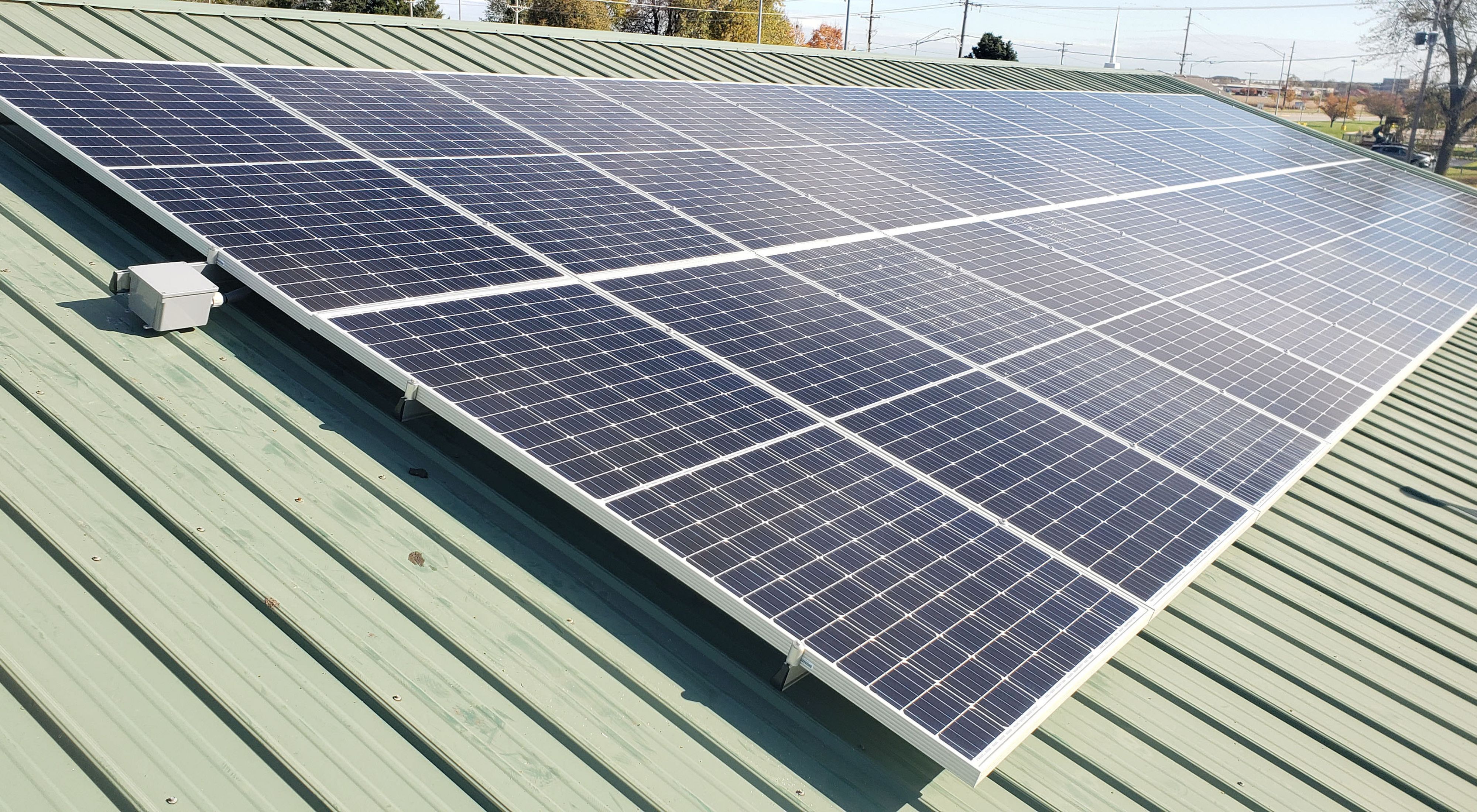 Photo of a rooftop solar installation in Iowa.