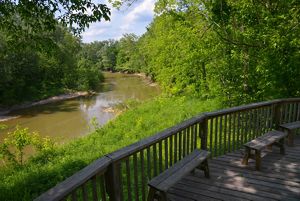 A wooden overlook sitting above the Ohio Brush creek.
