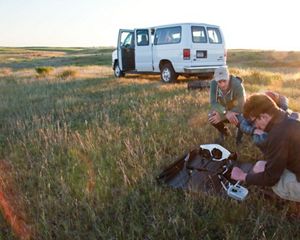 Students prep a drone for a research flight