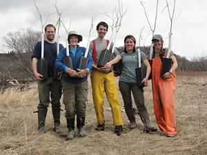 TNC staff with American elm seedlings