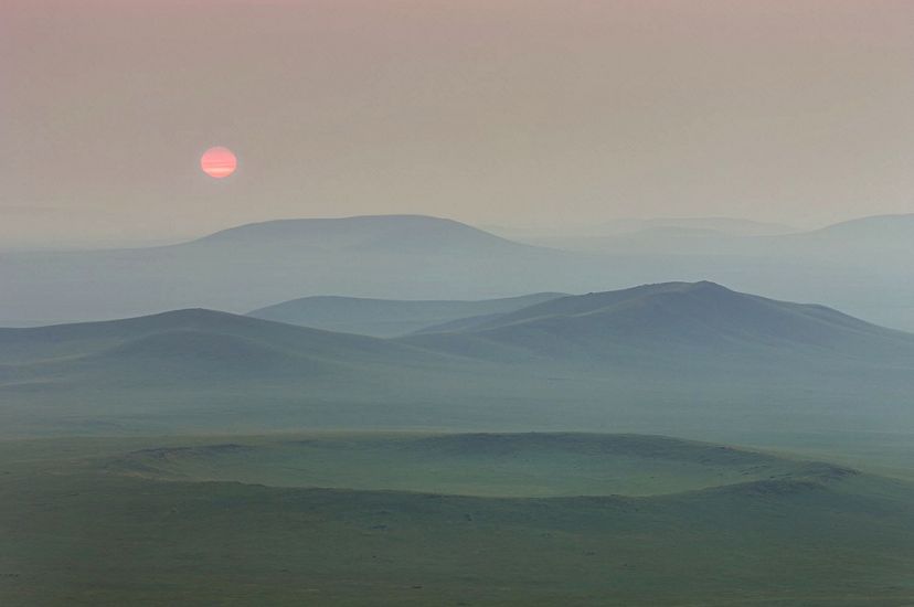 The steppe in eastern Mongolia at sunrise