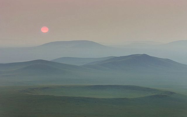 The steppe in eastern Mongolia at sunrise