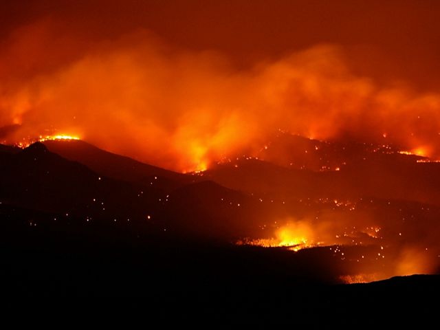 A time exposure of the Las Conchas wildfire taken in Los Alamos, N.M., June 27, 2011.
