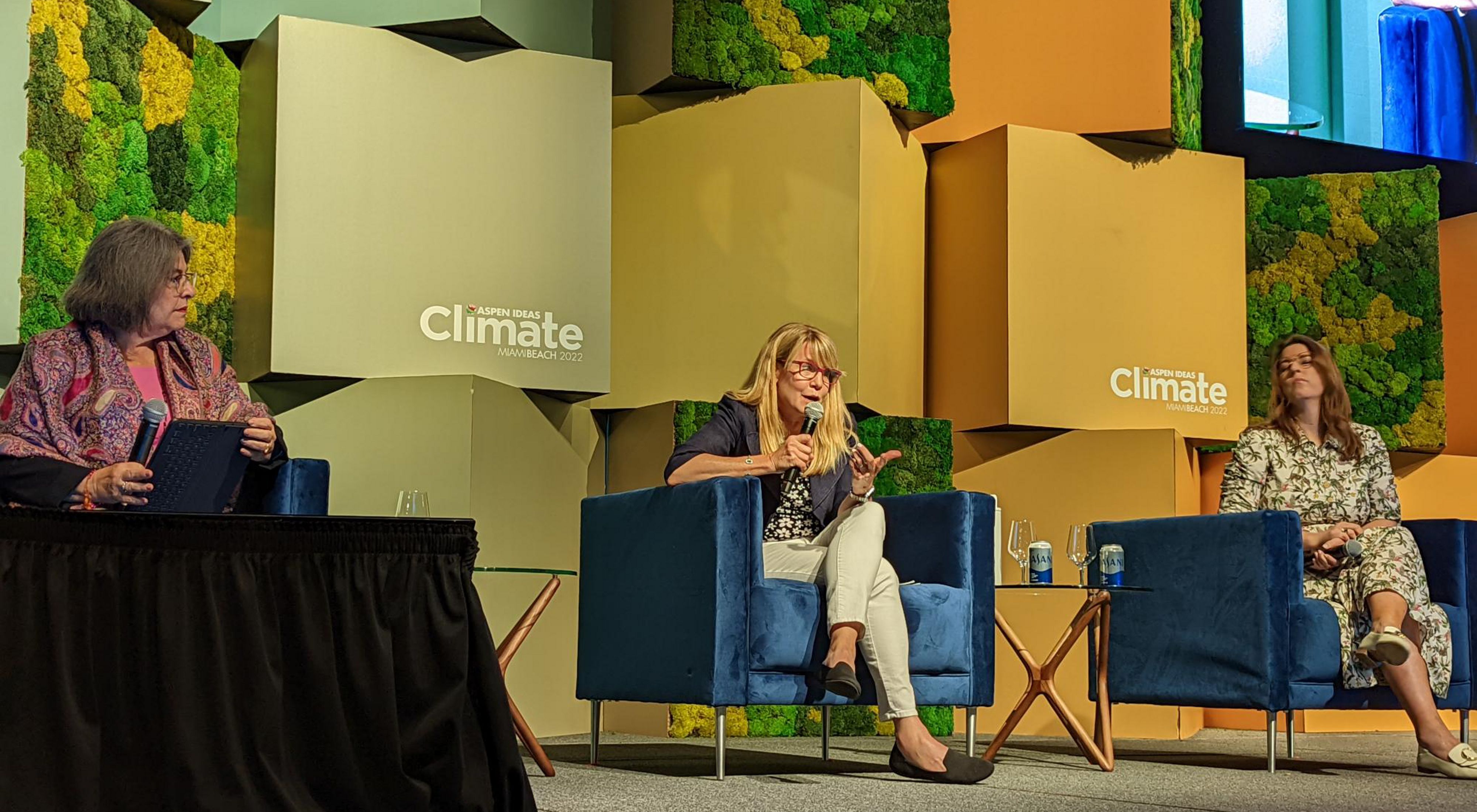 TNC CEO Jennifer Morris speaks on a panel at the Aspen Ideas climate summit in Miami Beach.