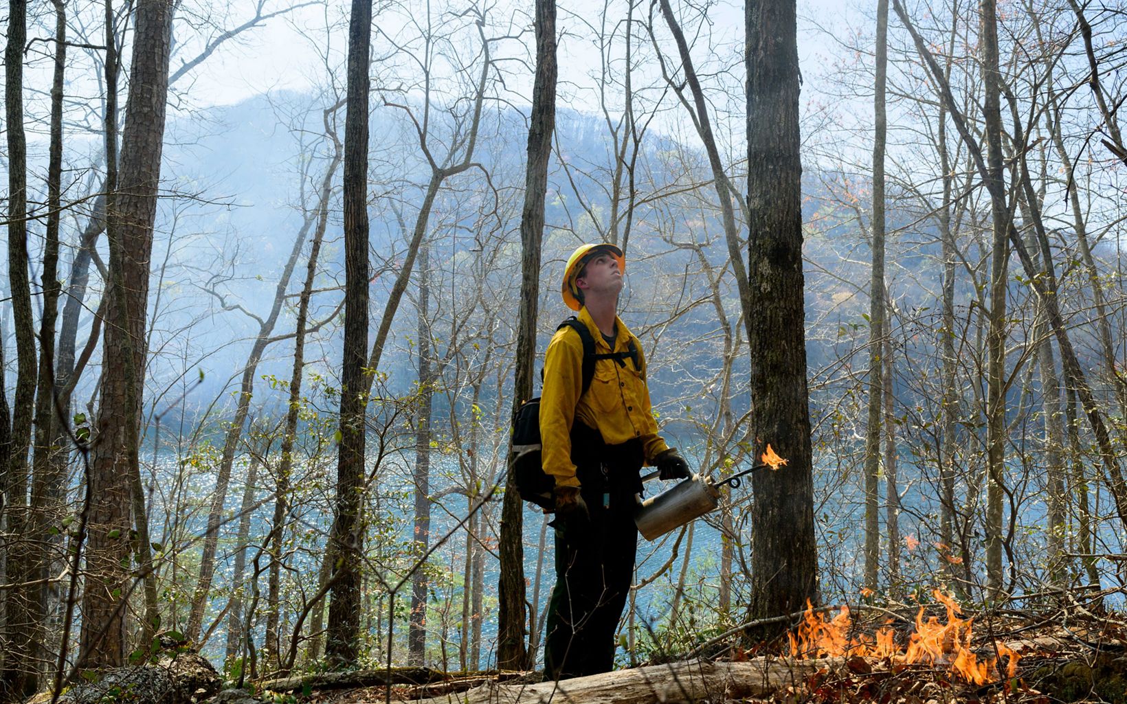 Austin Williams works on conservation activities from controlled burns to brook trout restoration in the Greenville watersheds. © Andrew Kornylak