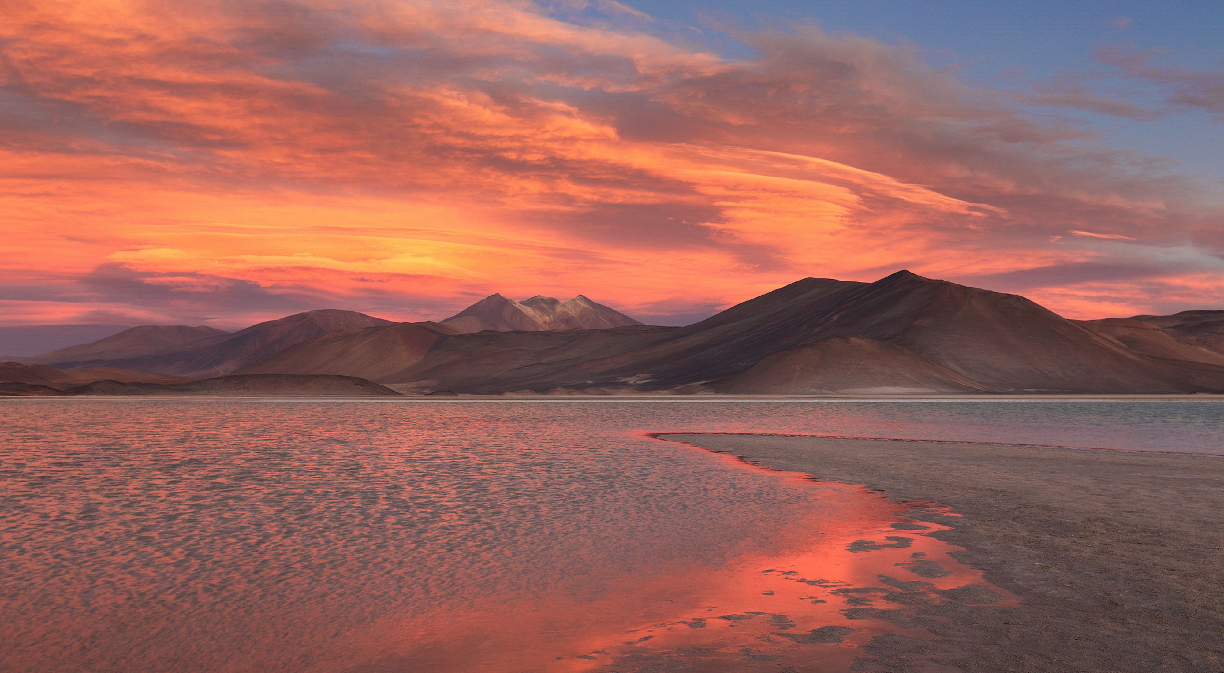 A sunset in Piedras Rojas in the Atacama Desert in Chile
