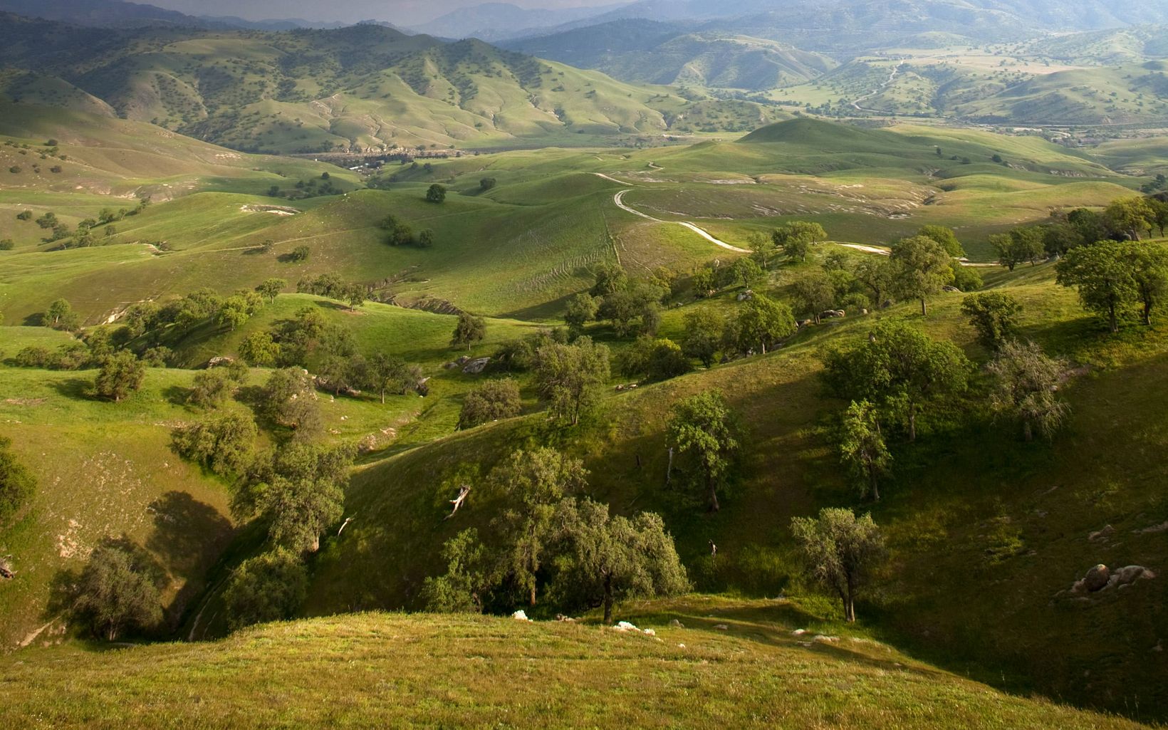 Scenic views of the rolling green hills and oak trees of the Tollhouse Ranch located in the heart of the Tehachapi corridor, California.