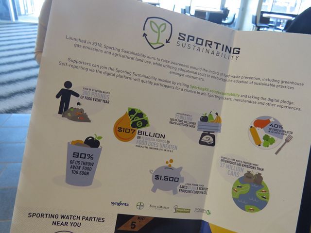 A photo of a brochure that includes graphics of food waste statistics.
