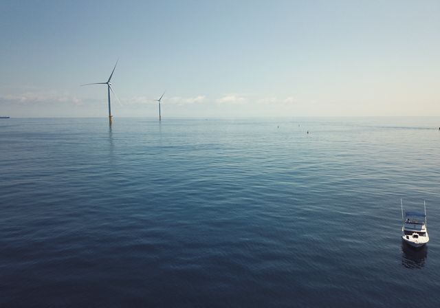 Wind turbines in the ocean. 