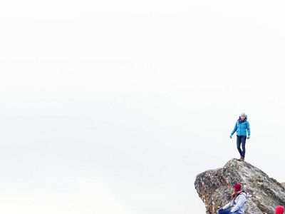 Hikers climbing a hill.