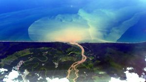 Aerial view of riverine discharges to coastal areas. 