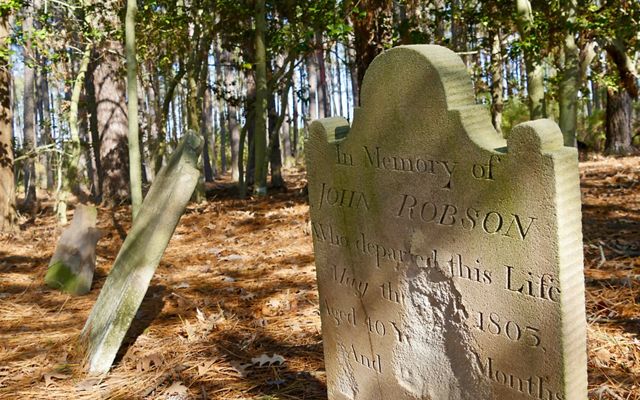 It’s expected that most of Robinson Neck Preserve will be lost to sea level rise, including the land on which this historic cemetery plot rests.