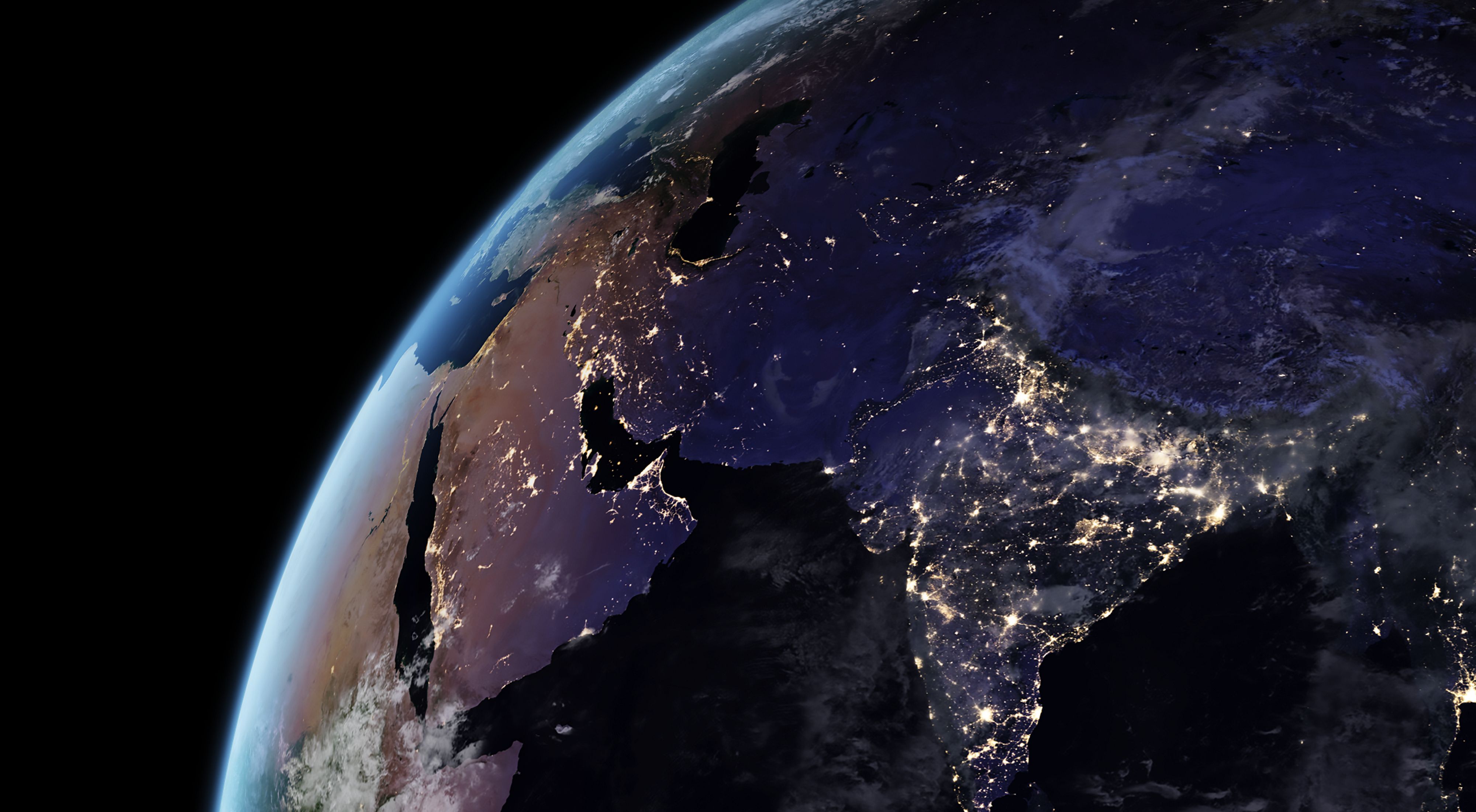 View of Asia and Africa at night