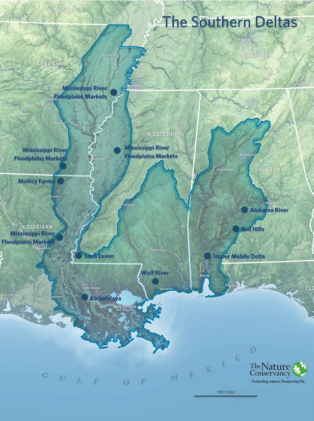 A map of the U.S. Southern Deltas.