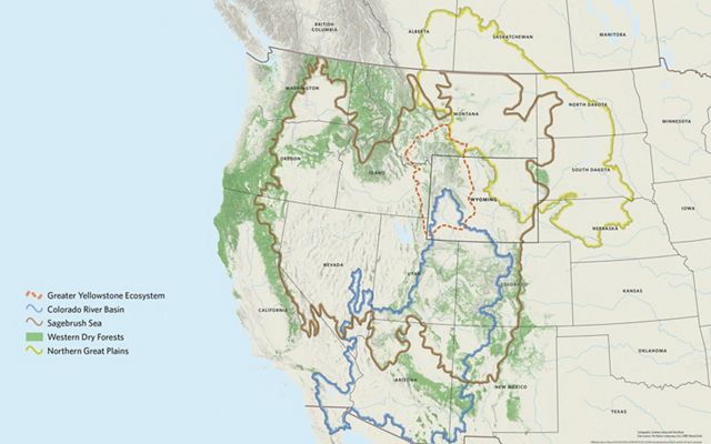 Map showing TNC protection areas of the American West.