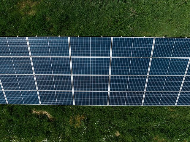 Aerial view of solar panels recently installed in North Macedonia.