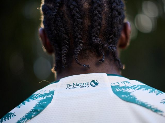 The Portland Timbers unveil their new community fit featuring The Nature Conservancy's logo. 