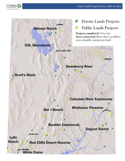 A map of Utah showing public and private lands projects across the state.
