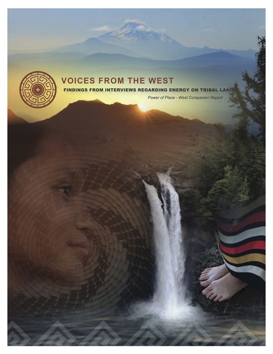 Brochure cover. Water streams from two tall waterfalls over the face of a mountain.