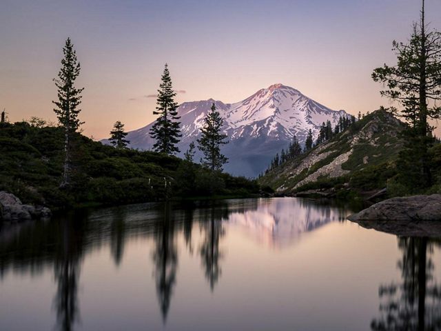 Mount Shasta in the background of Heart Lake.